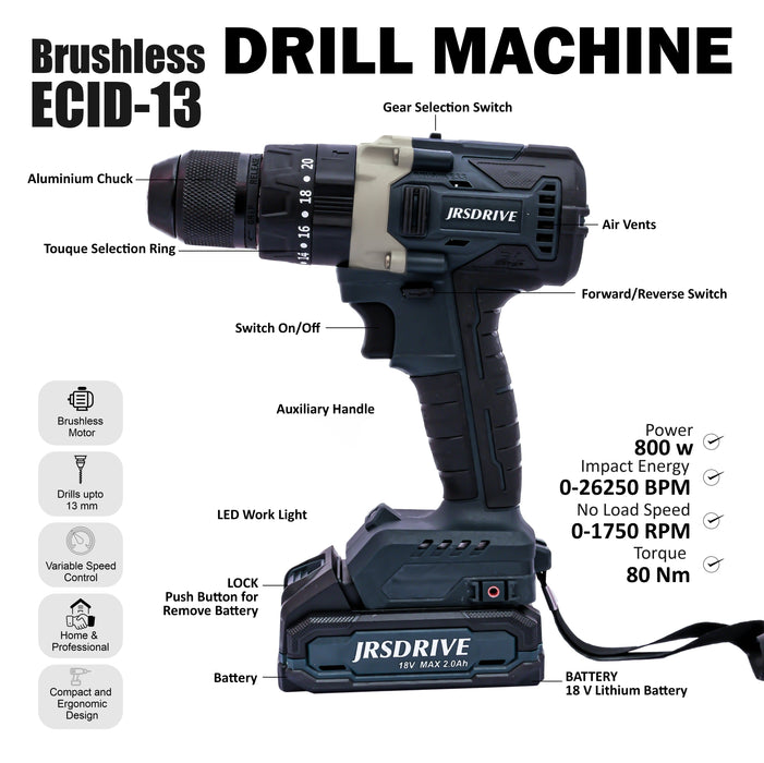 JRSDrive Brushless impact  Drill Machine - 13mm  ECID-13 Eastman Cast & Forge Ltd (GT Raod - Ludhiana)