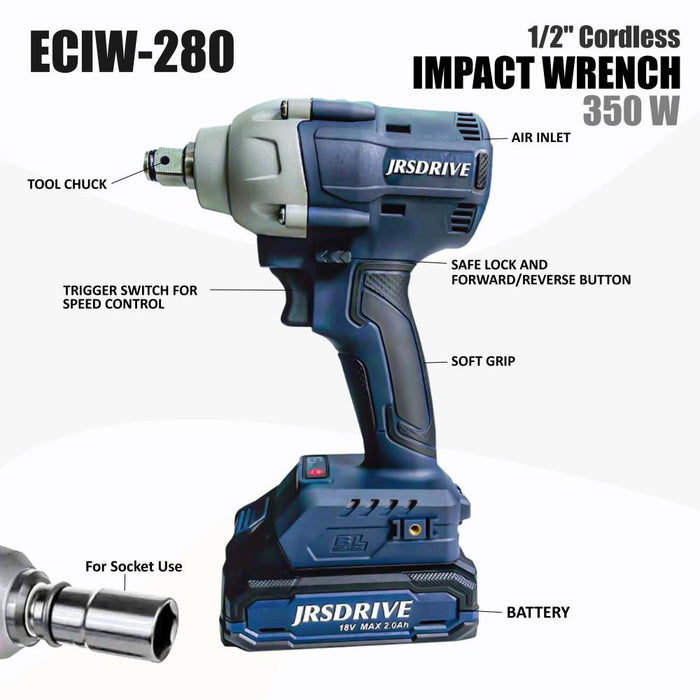 JRSDRIVE  1/2" Cordless Impact Wrench-280Nm, ECIW-280 Eastman Cast & Forge Ltd (GT Raod - Ludhiana)