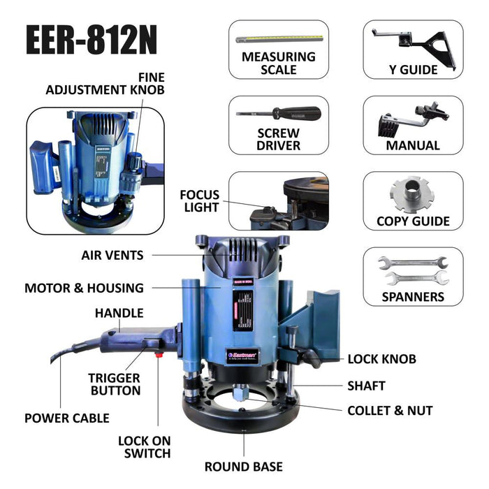 JRSDRIVE Electric Router Machine, 230V,Speed21000/Min,1200W, EER-812N Eastman Cast & Forge Ltd (GT Raod - Ludhiana)