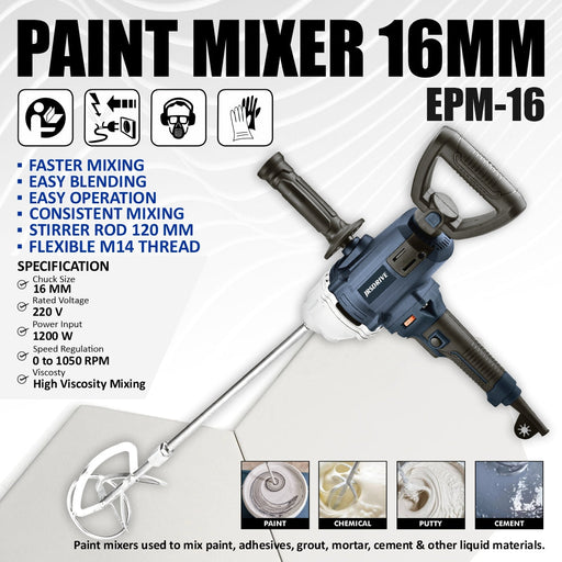 JRSDRIVE PAINT MIXER 16MM WITH 120MM ROD (1200W) EPM-16 Eastman Cast & Forge Ltd