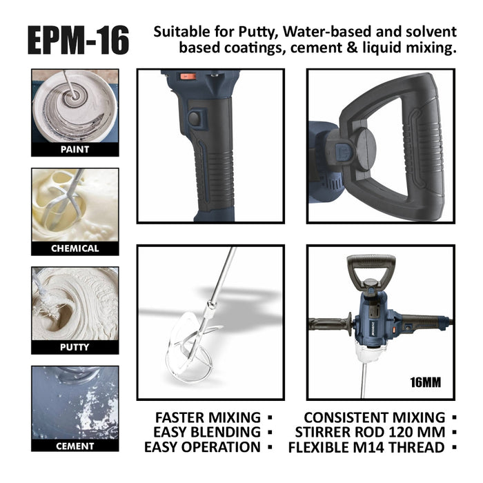JRSDRIVE PAINT MIXER 16MM WITH 120MM ROD (1200W) EPM-16 Eastman Cast & Forge Ltd
