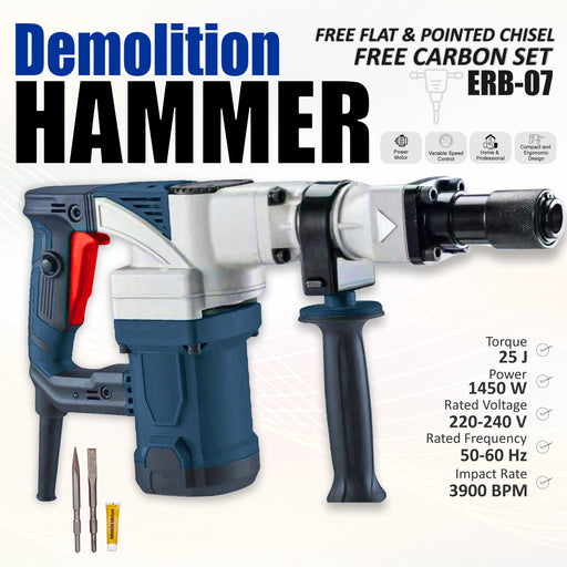 JRSDRIVE Demolition Hammer 7KG, 1450W,3900BPM ERB-07 Eastman Cast & Forge Ltd