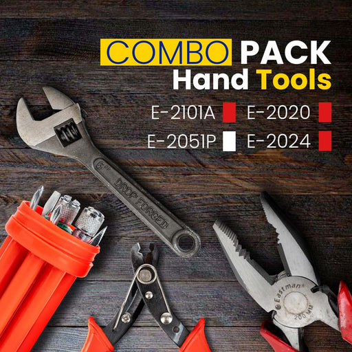 Eastman Tool Kit Set | Combo Pack of 4 | Adjustable Wrenches 1Pcs 6/150 Mm, Combination Plier 1Pcs 8/200 Mm and Screwdrivers Set Of 9 Pcs,Wire Stripper 1Pcs 130Mm(Set of 12 pcs Tool kit) Eastman Cast & Forge Ltd