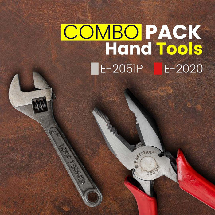 Eastman Tool Kit Set | Combo Pack of 2 | Adjustable Wrenches 1Pcs 6/150 Mm, Combination Plier 1Pcs 8/200 Mm (Set of 2 pcs Tool kit) Eastman Cast & Forge Ltd