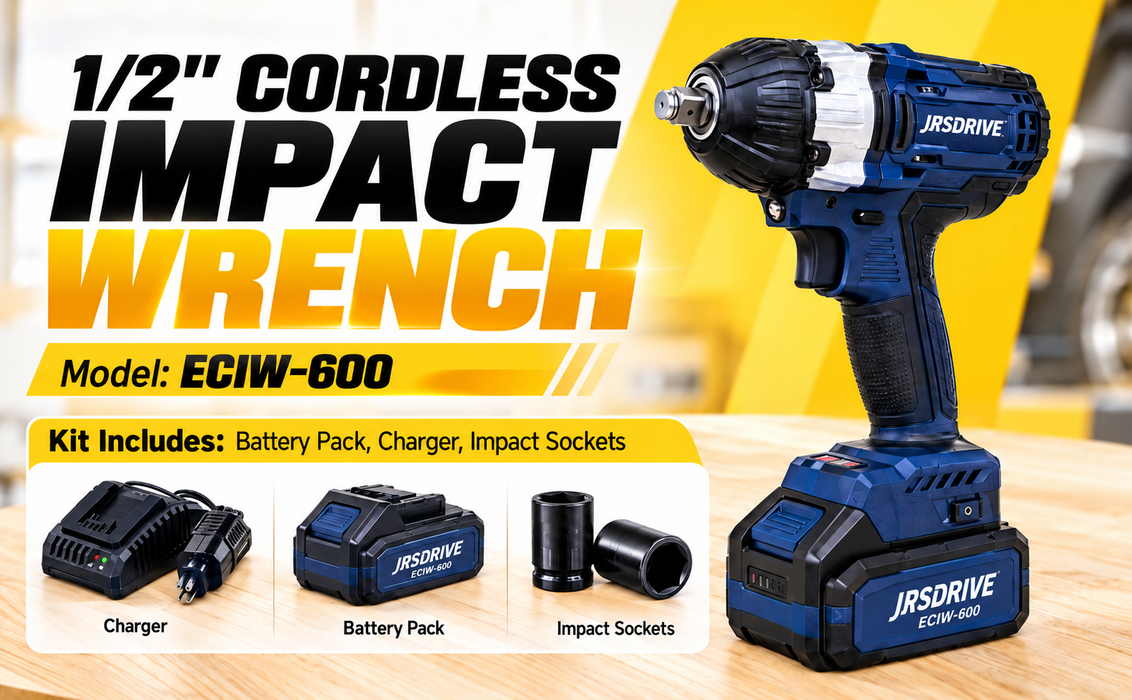 JRSDRIVE ECIW-600 High Torque Cordless Impact Wrench – Variable Speed Nut Bolt Tightening Tool