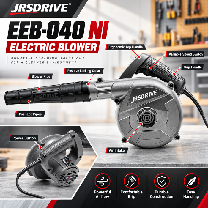 JRSDRIVE EEB-040 NI 600W Electric Blower for Home & Professional Use - Variable Speed, 1.65kg Lightweight, Safety Features Included