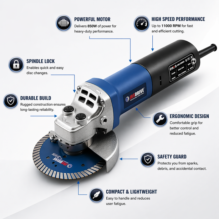 JRSDRIVE EDG-100N Electric Angle Grinder 11000 RPM with Durable Build, Powerful Motor and Ergonomic Grip for Better Control