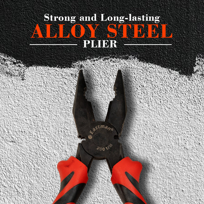 Eastman Combination Pliers Alloy Steel ( Double sleeve  black & red ),8 inch,E2020 Eastman Cast & Forge Ltd (GT Raod - Ludhiana)