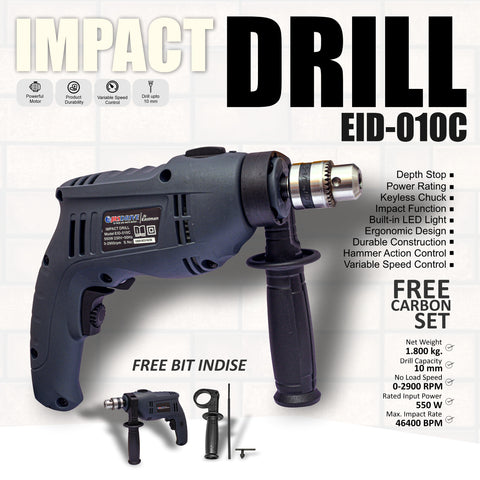 Impact Drill,Capacity 10mm, No Load Speed-2900RPM, 550W, EID-010C