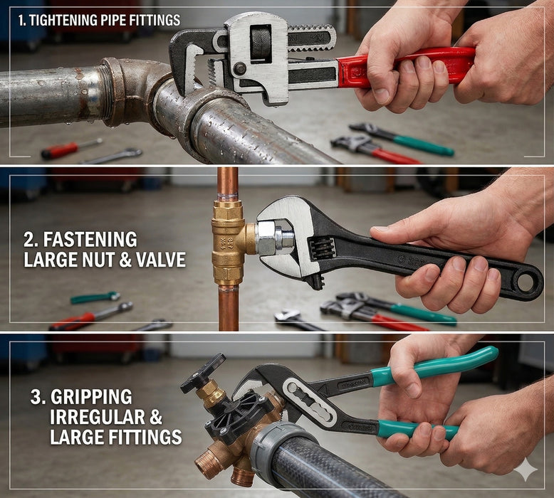 Eastman 3-in-1 Plumber Tools Kit 10” (250mm) – Pipe Wrench, Adjustable Wrench & Plier