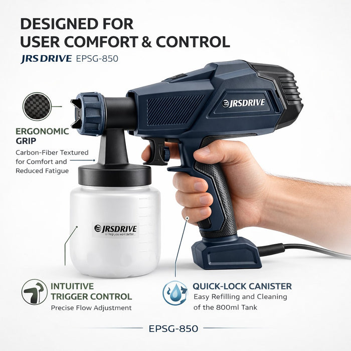 JRSDRIV Electric Paint Spray Gun 400W, 800ml Tank Capacity with Adjustable Flow Control, 3 Spray Patterns, and 2.6mm Nozzle for DIY Furniture, Walls, and Automotive Painting. EPSG-850