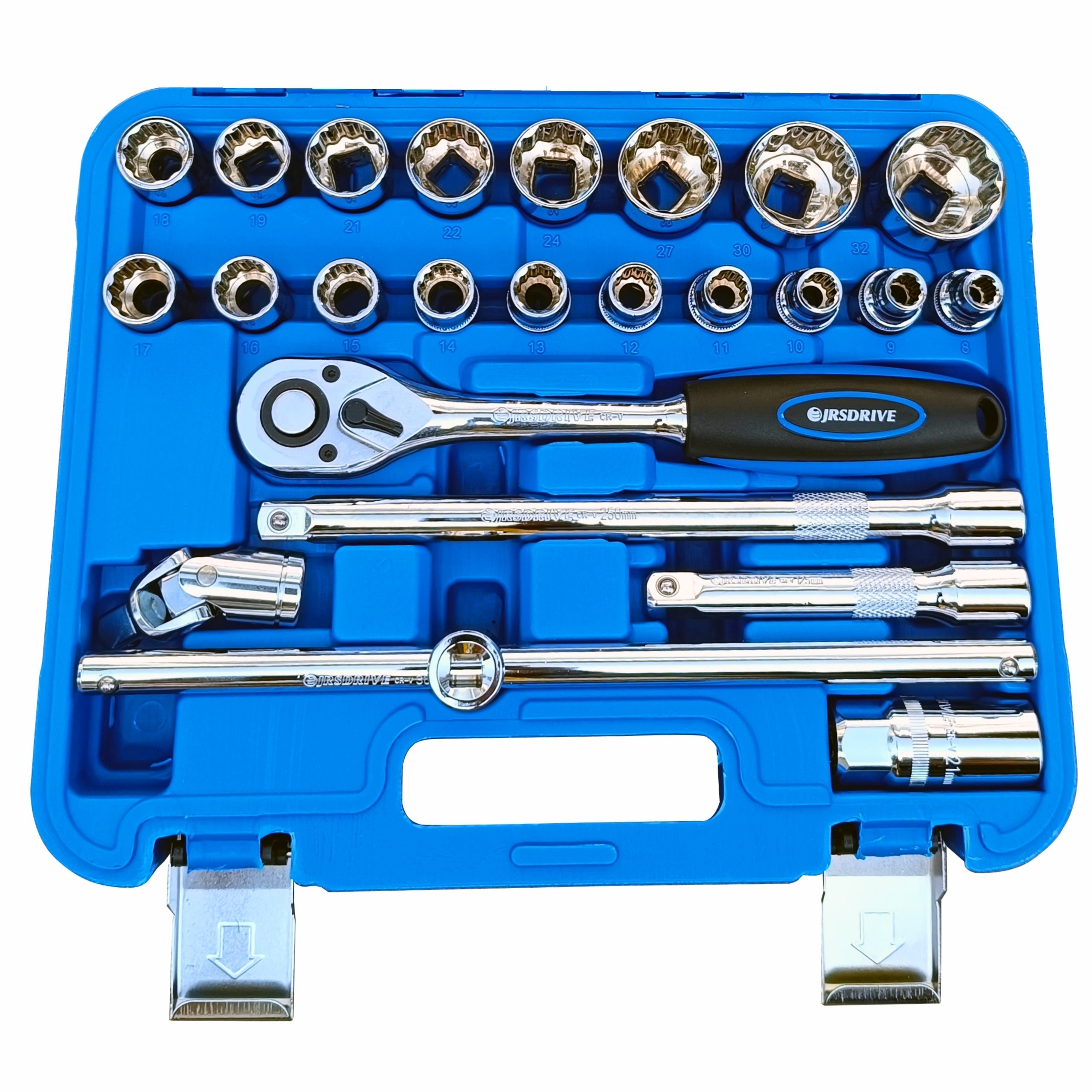 JRS DRIVE Chrome Vanadium Steel Square Drive Socket Set 24 Pcs E624N ...