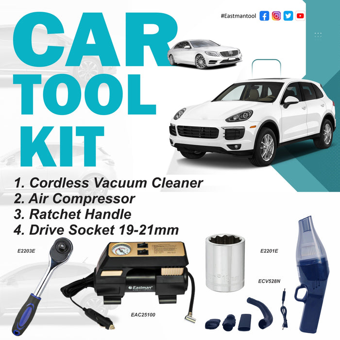 Eastman Buy Car Tool Kit Set with Air Compressor, Cordless Vacuum Cleaner,  Ratchet Handle, Drive Socket 19/21 mm |  ECTK04 Eastman Cast & Forge Ltd