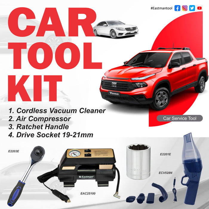 Eastman Buy Car Tool Kit Set with Air Compressor, Cordless Vacuum Cleaner,  Ratchet Handle, Drive Socket 19/21 mm |  ECTK04 Eastman Cast & Forge Ltd