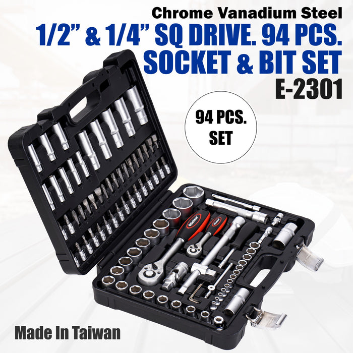 Eastman 1/2" And 1/4" SQDrive Socket Set , 94 Pcs Set E-2301