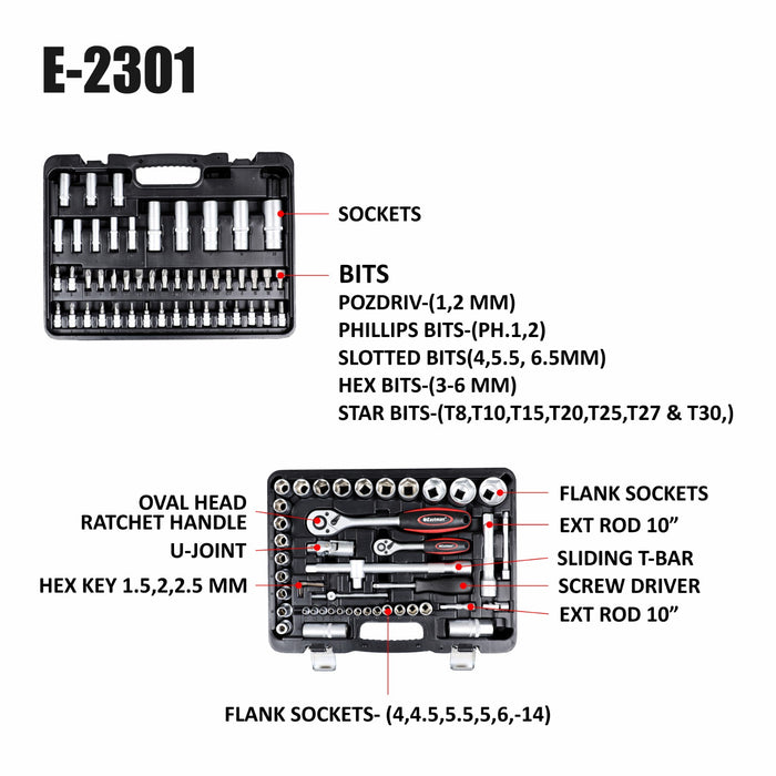 Eastman 1/2" And 1/4" SQDrive Socket Set , 94 Pcs Set E-2301