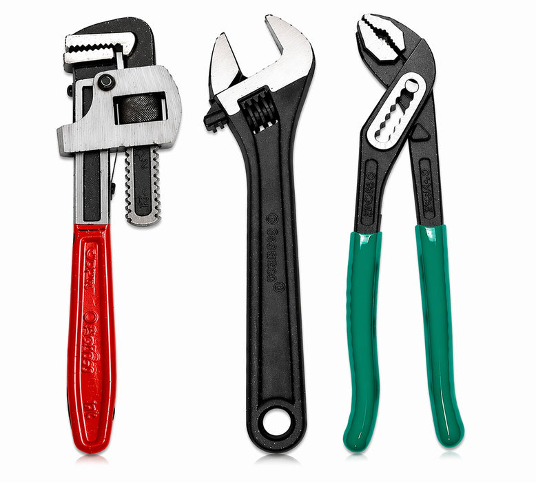 Eastman 3-in-1 Plumber Tools Kit 10” (250mm) – Pipe Wrench, Adjustable Wrench & Plier