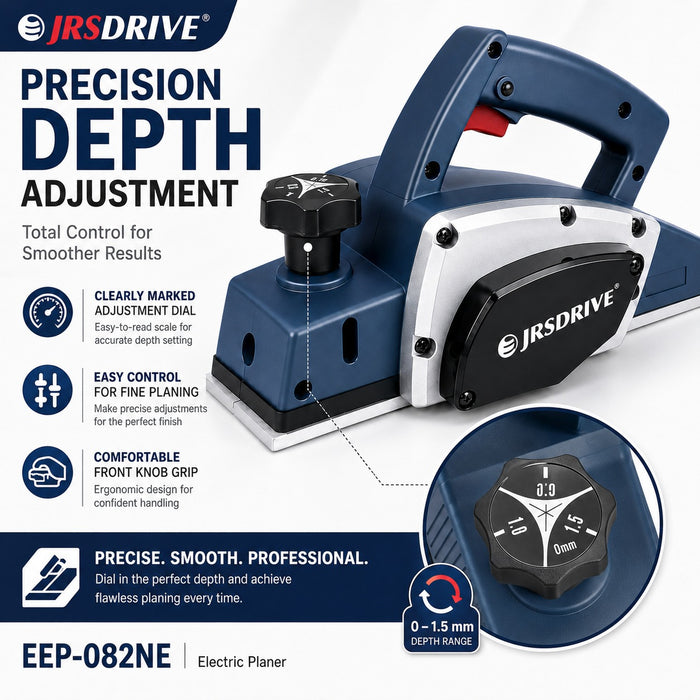 JRSDRIVE EEP-082N Electric Wood Planer 82mm (3-1/4") – 650W Motor, 16500RPM High Speed Woodworking Tool