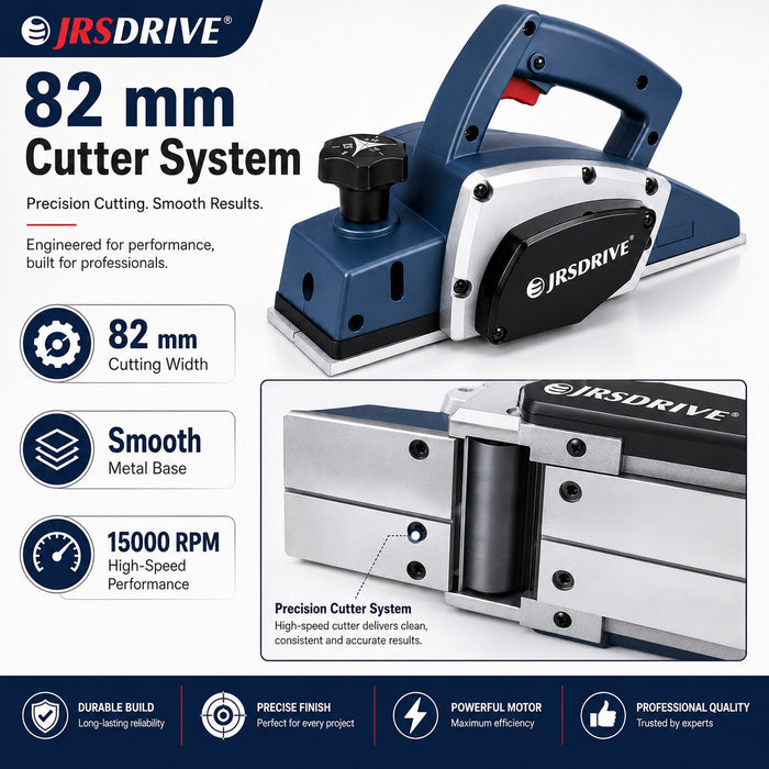 JRSDRIVE EEP-082N Electric Wood Planer 82mm (3-1/4") – 650W Motor, 16500RPM High Speed Woodworking Tool