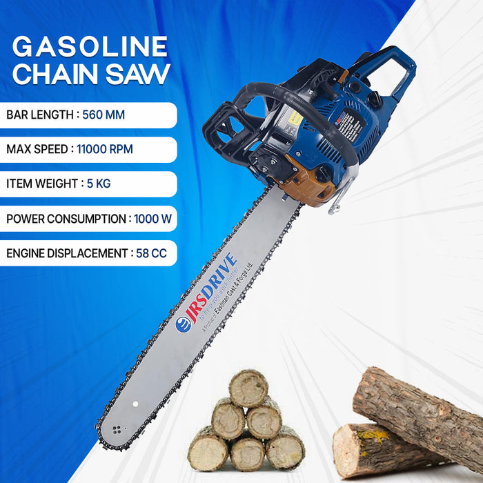 JRSDRIVE GASOLINE CHAIN SAW 58CC DOUBLE SPRING WITH OIL PUMP ECONOMY