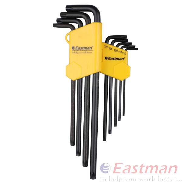 Eastman Star Allen Key Set, Xtra Long, CRV, Champhered Heads, Black Finish, Set Of 09 Pcs, Size:- T10 To T50, EAK-2406-XL